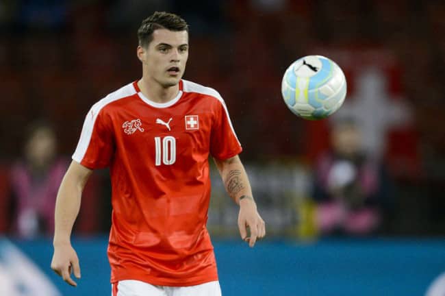Schweizer Mittelfeldspieler Granit Xhaka während des Freundschaftsspiels Schweiz gegen bosnien und herzegowina in Zurich am 29.03. 2016. / AFP / FABRICE COFFRINI
